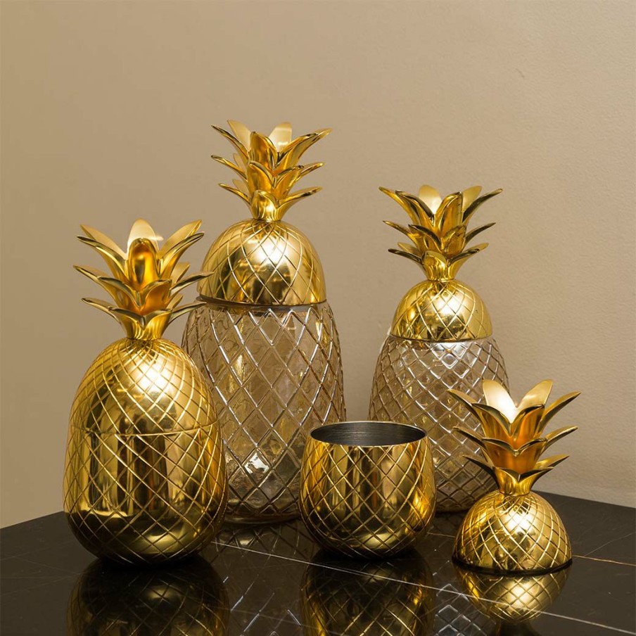 Table Top * | Elm And Oak Malibu Pineapple Jar Gold (Set Of 2) Accessories