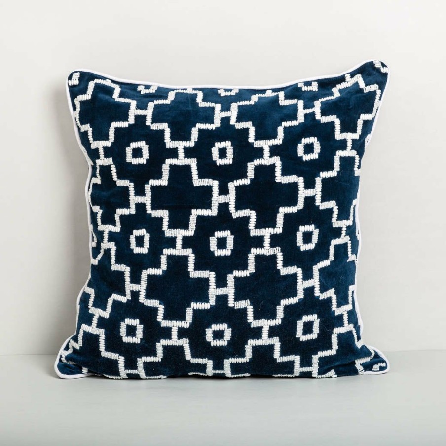 Textiles * | Elm And Oak Sapphire Blue Beaded Cushion Textiles