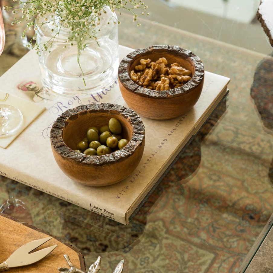 Table Top * | Elm And Oak Rustic Bark Condiment Bowl (Set Of 2) Table Top