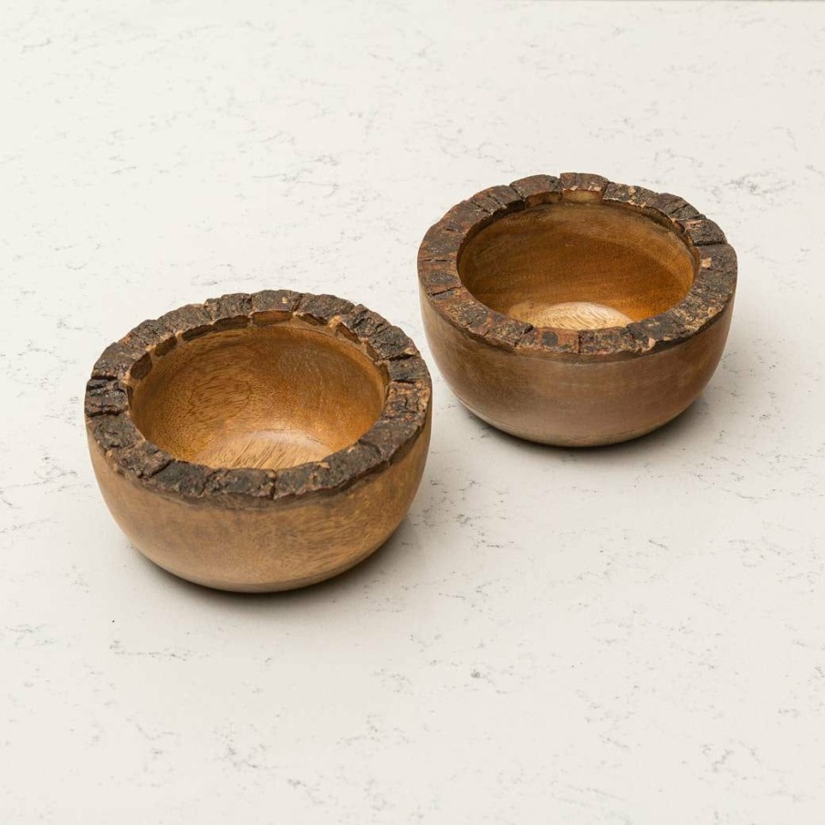 Table Top * | Elm And Oak Rustic Bark Condiment Bowl (Set Of 2) Table Top