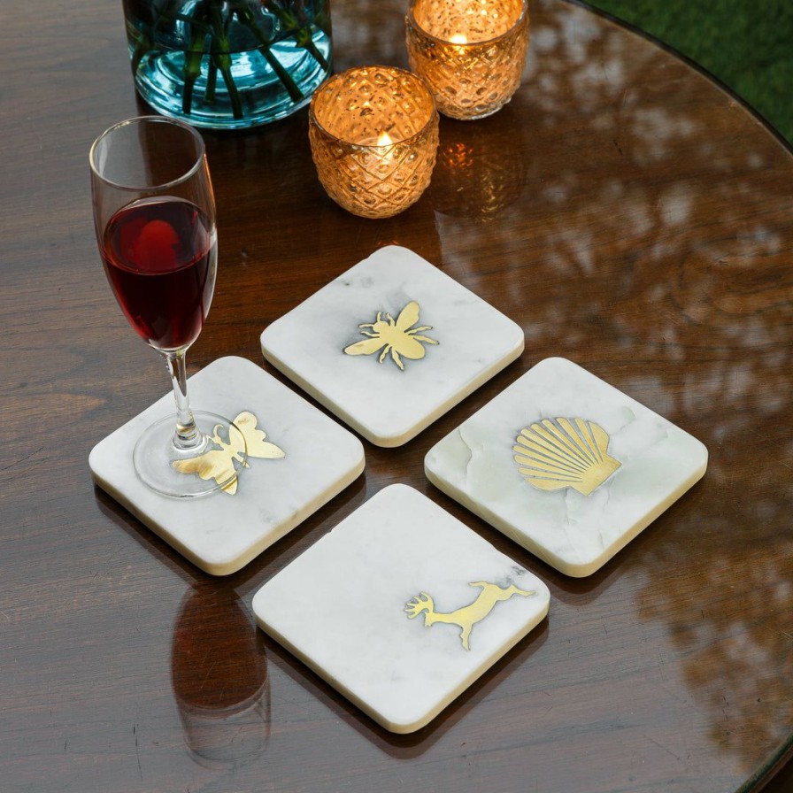 Table Top * | Elm And Oak Assorted Marble Coasters With Brass Inlay (Set Of 4)