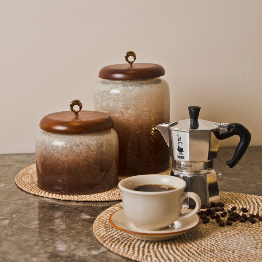 Table Top * | Elm & Oak Belgravia Glass Canisters- Pearl / Brown (Set Of 2) Accessories