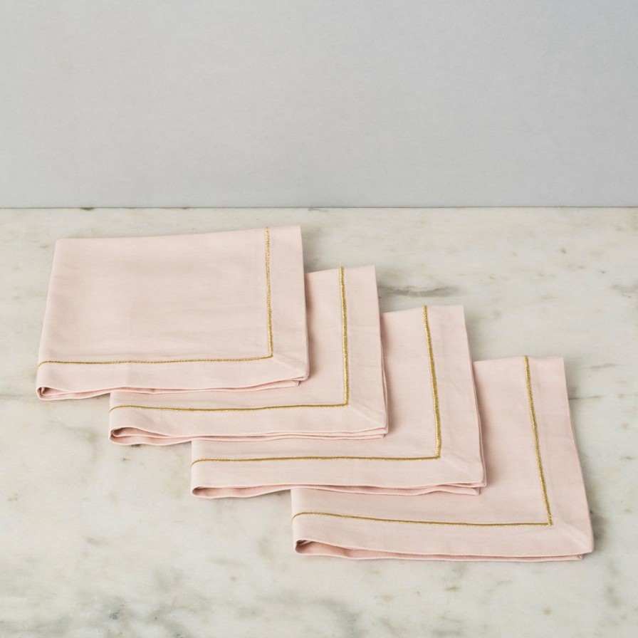 Textiles * | Elm & Oak Textiles Serena Pink Napkins (Set Of 4)