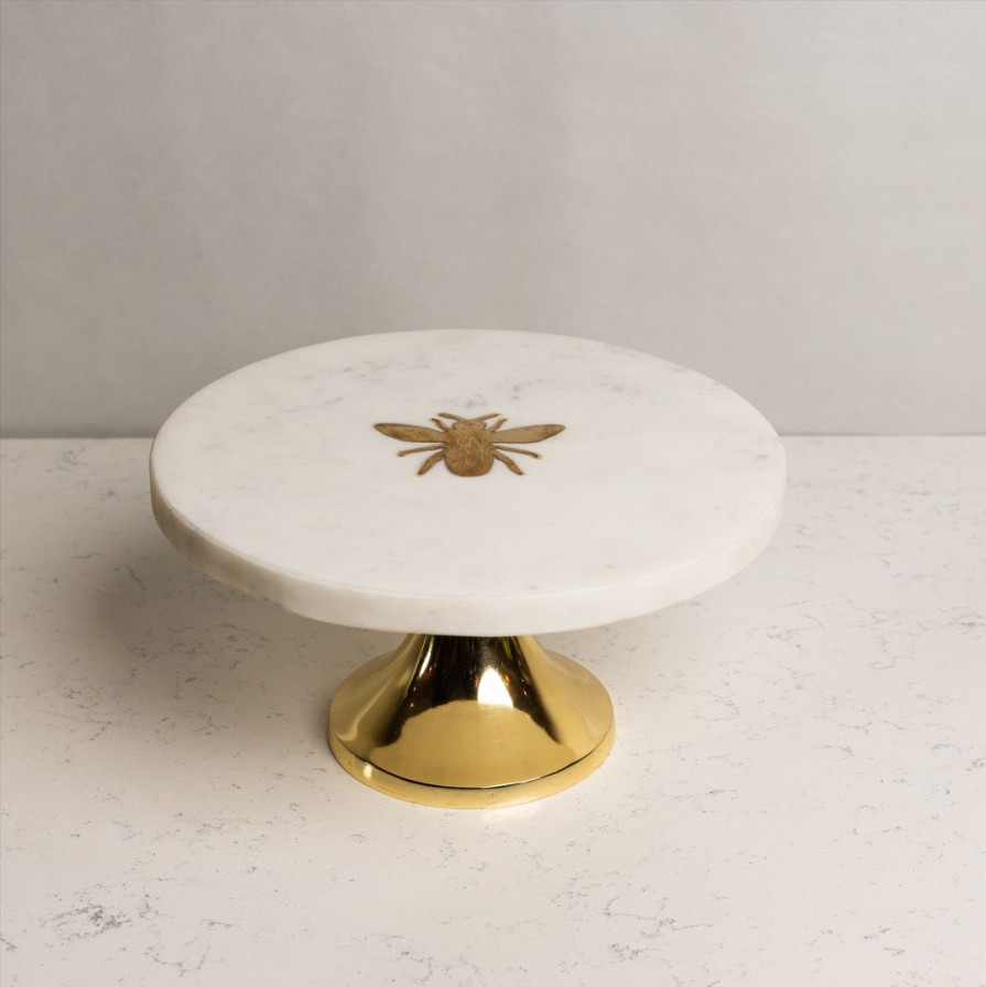 Table Top * | Elm & Oak Table Top Honeybee Marble Inlay Cake Stand