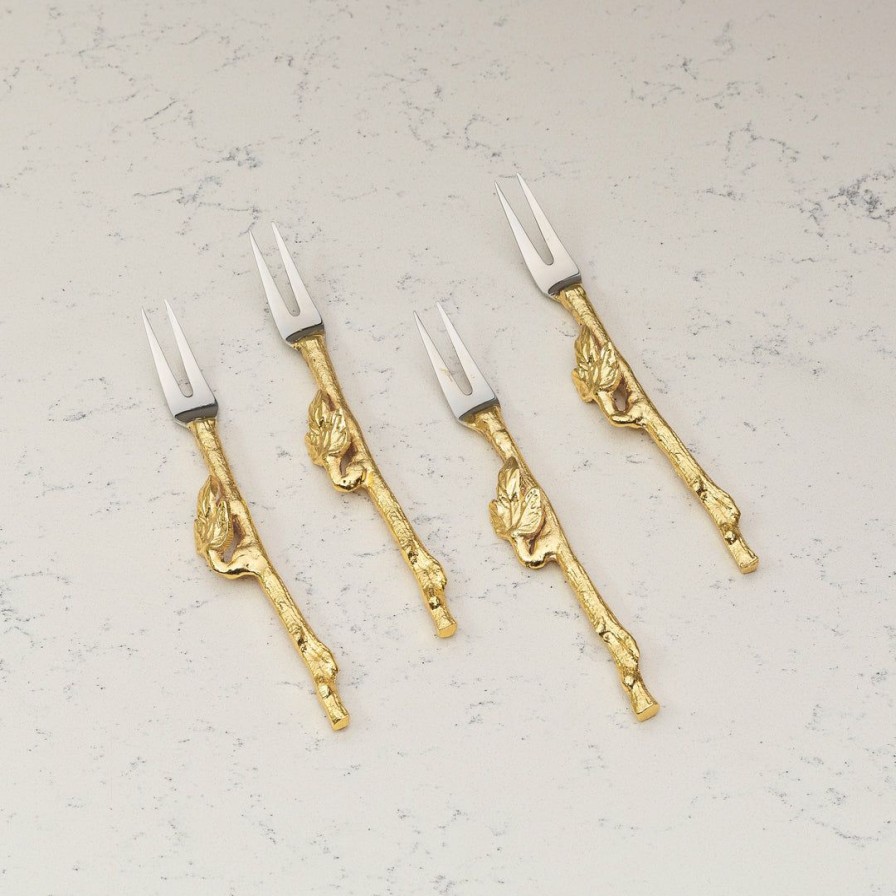 Flatware * | Elm And Oak Flatware Gold Leaf Cocktail Forks (Set Of 4)