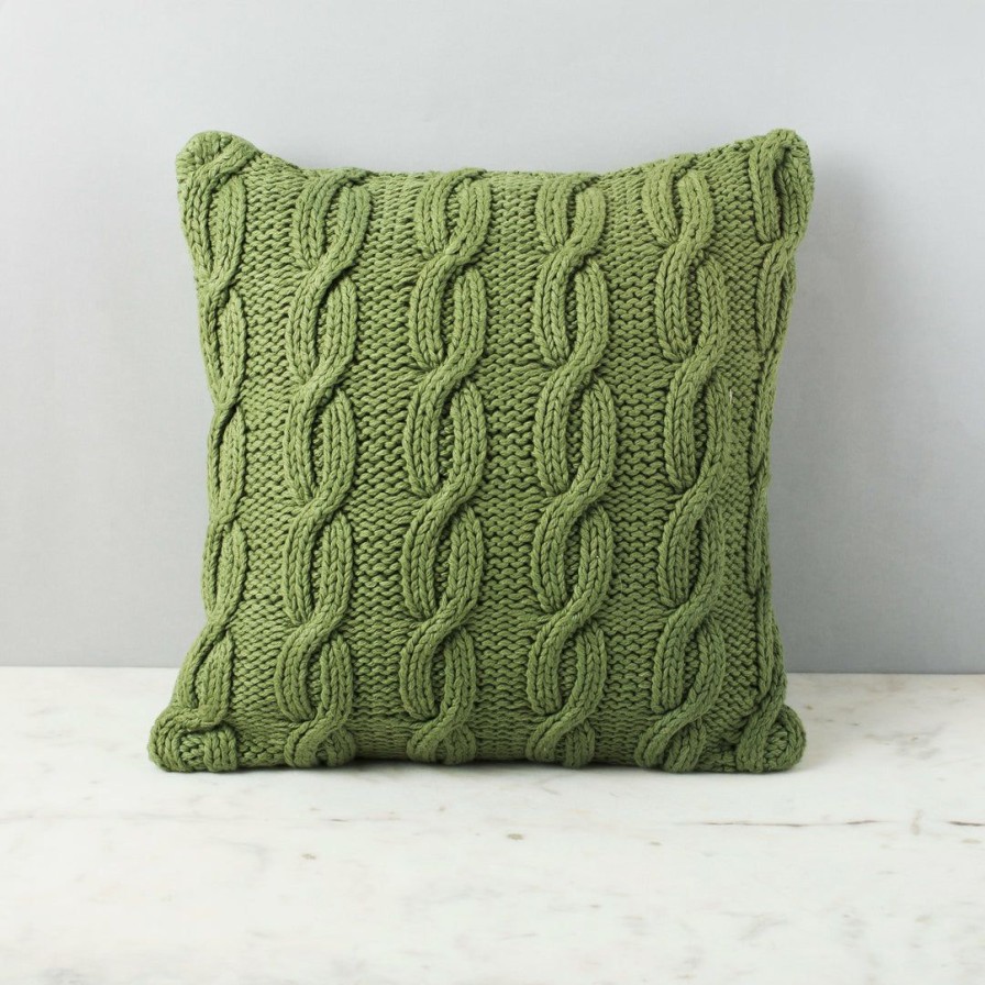 Textiles * | Elm And Oak Textiles Turf Green Cable Knit Cushion