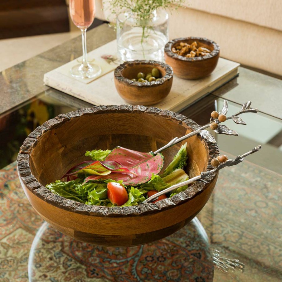 Table Top * | Elm And Oak Rustic Bark Salad Bowl Table Top