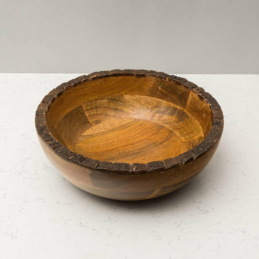 Table Top * | Elm And Oak Rustic Bark Salad Bowl Table Top