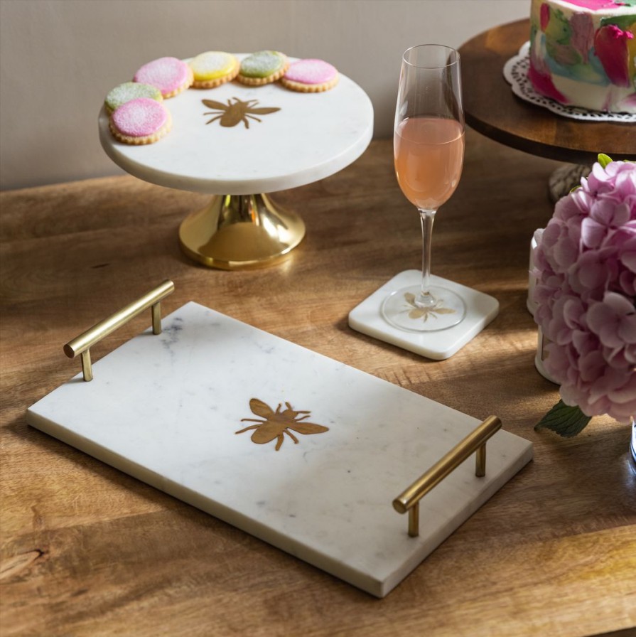 Table Top * | Elm & Oak Honeybee Marble Inlay Tray Table Top