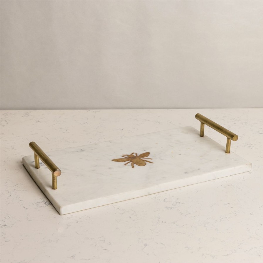 Table Top * | Elm & Oak Honeybee Marble Inlay Tray Table Top