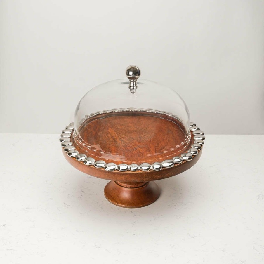 Table Top * | Elm And Oak Table Top Silver Pebble Cake Stand With Glass Dome