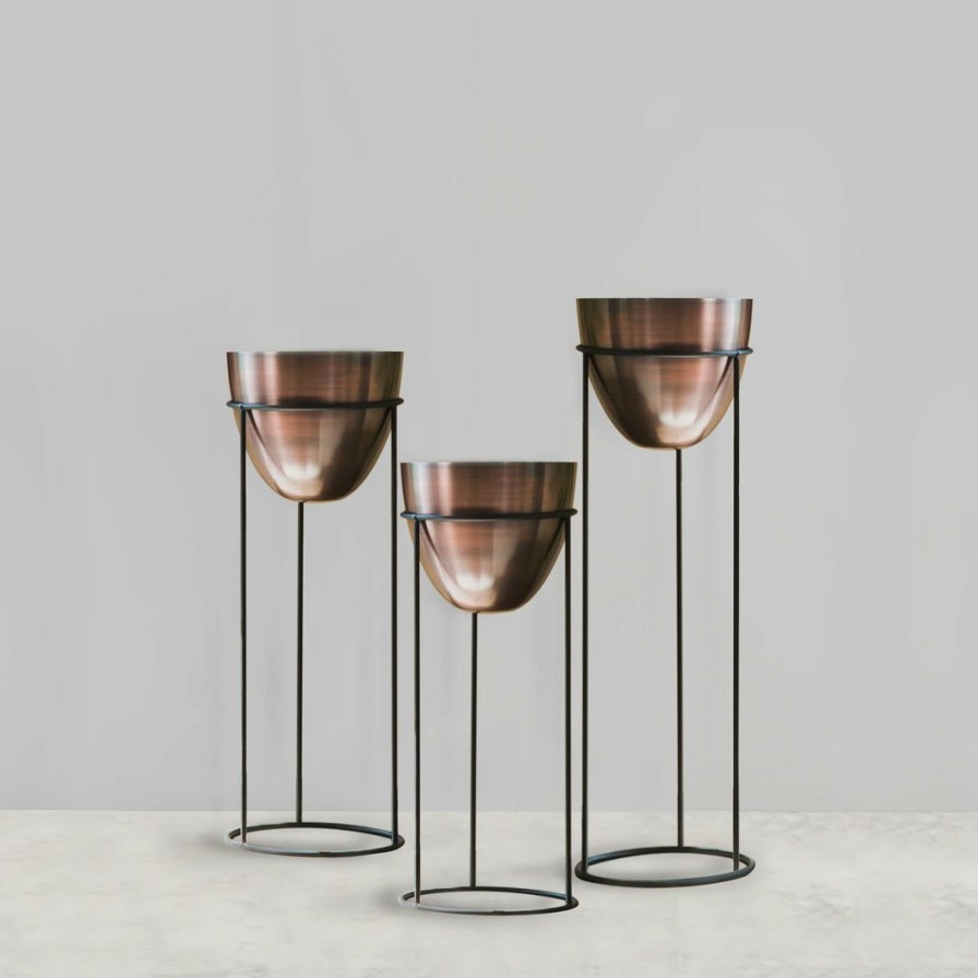 Table Top * | Elm & Oak Antique Copper Finish Planters (Set Of 3) Accessories