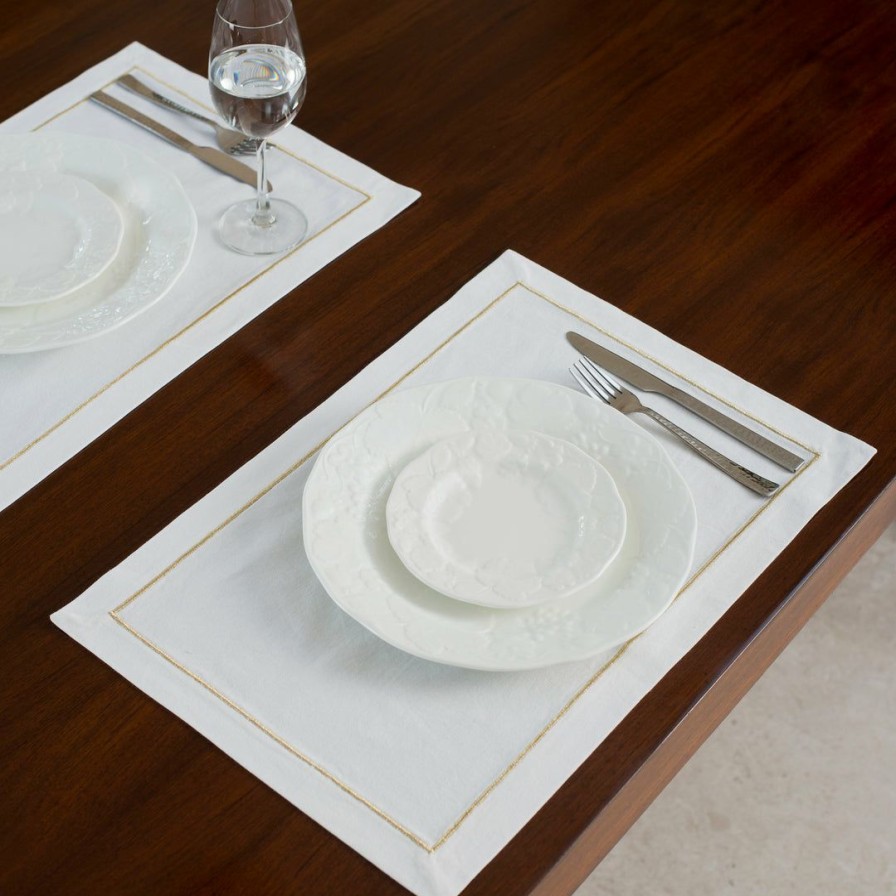 Textiles * | Elm & Oak Serena White Placemats (Set Of 4) Textiles