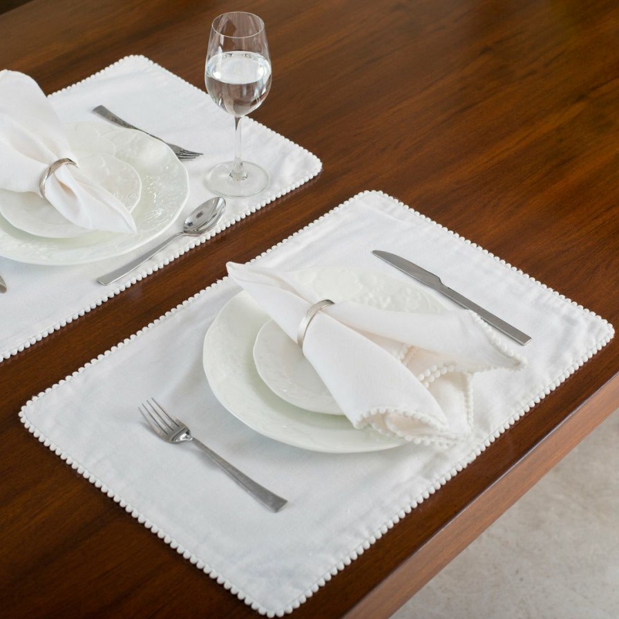 Textiles * | Elm & Oak Chloe White Placemats (Set Of 4) Textiles