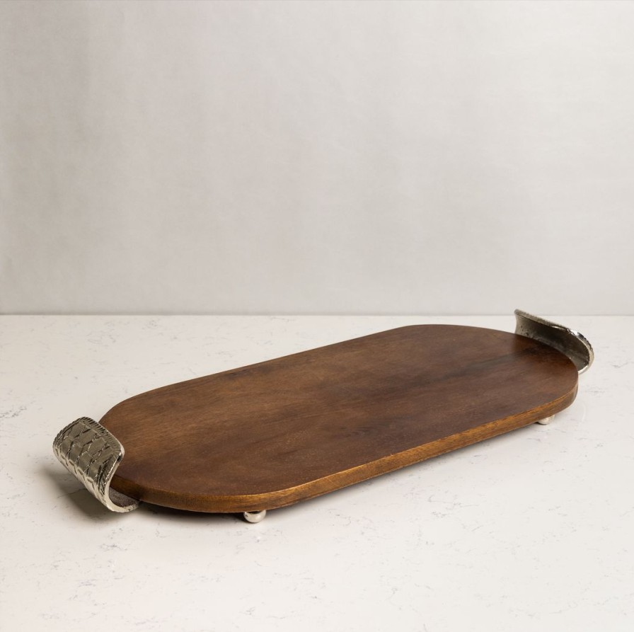 Table Top * | Elm & Oak Embossed Honeybee Wooden Oval Tray