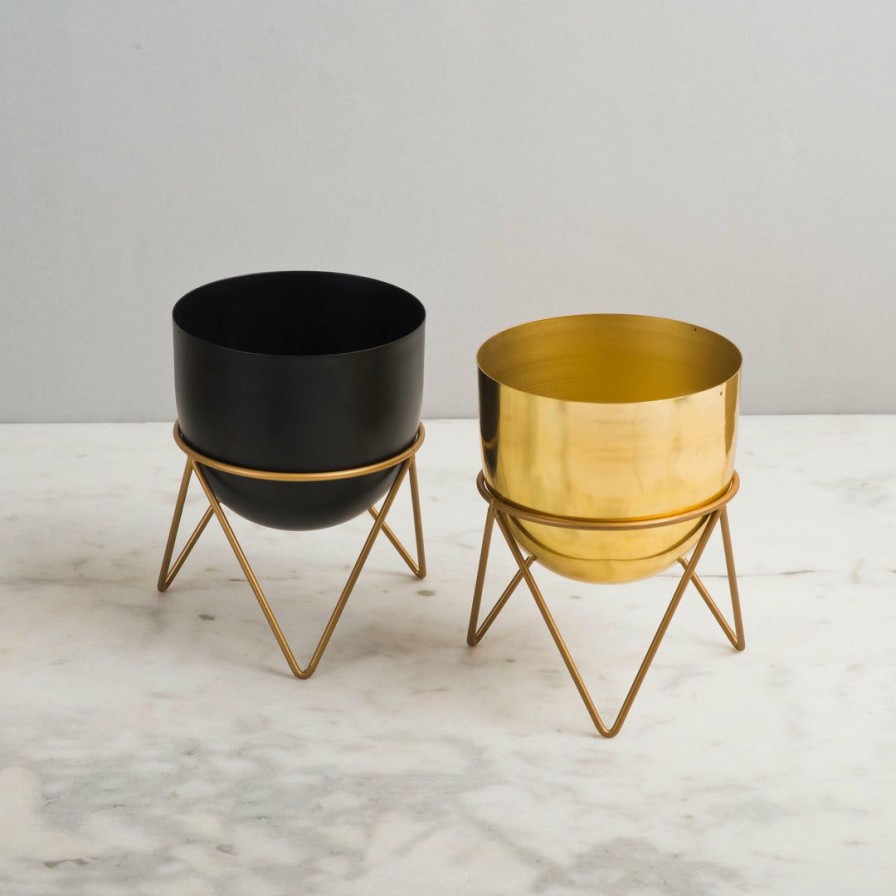 Table Top * | Elm & Oak Black And Gold Planters (Set Of 2) Accessories