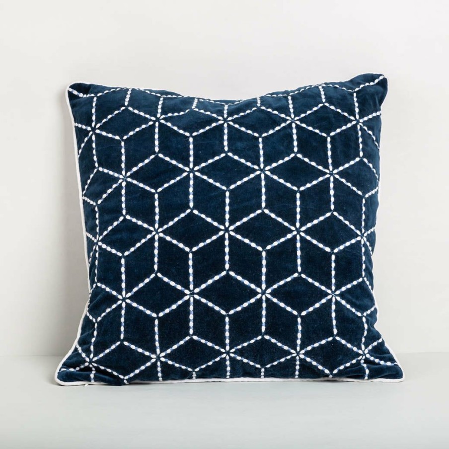 Textiles * | Elm And Oak Textiles Patriot Blue Embroidered Cushion