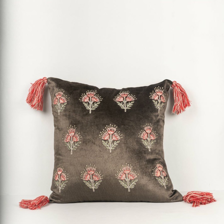 Textiles * | Elm And Oak Gulmohar Embroidered Cushion