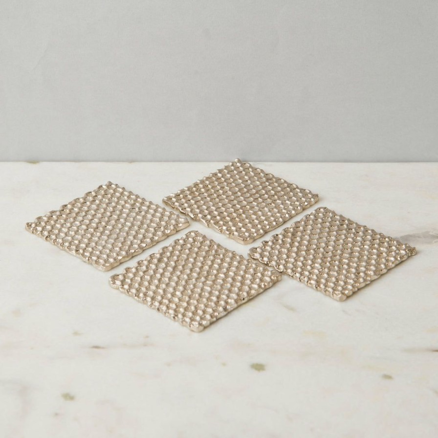 Barware * | Elm & Oak Honeycomb Coasters Silver (Set Of 4)