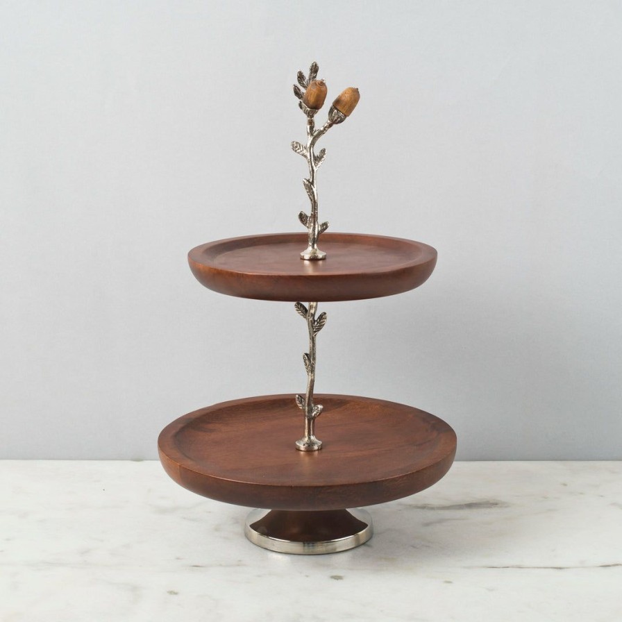 Table Top * | Elm And Oak Chestnut Oak Two-Tiered Cake Stand