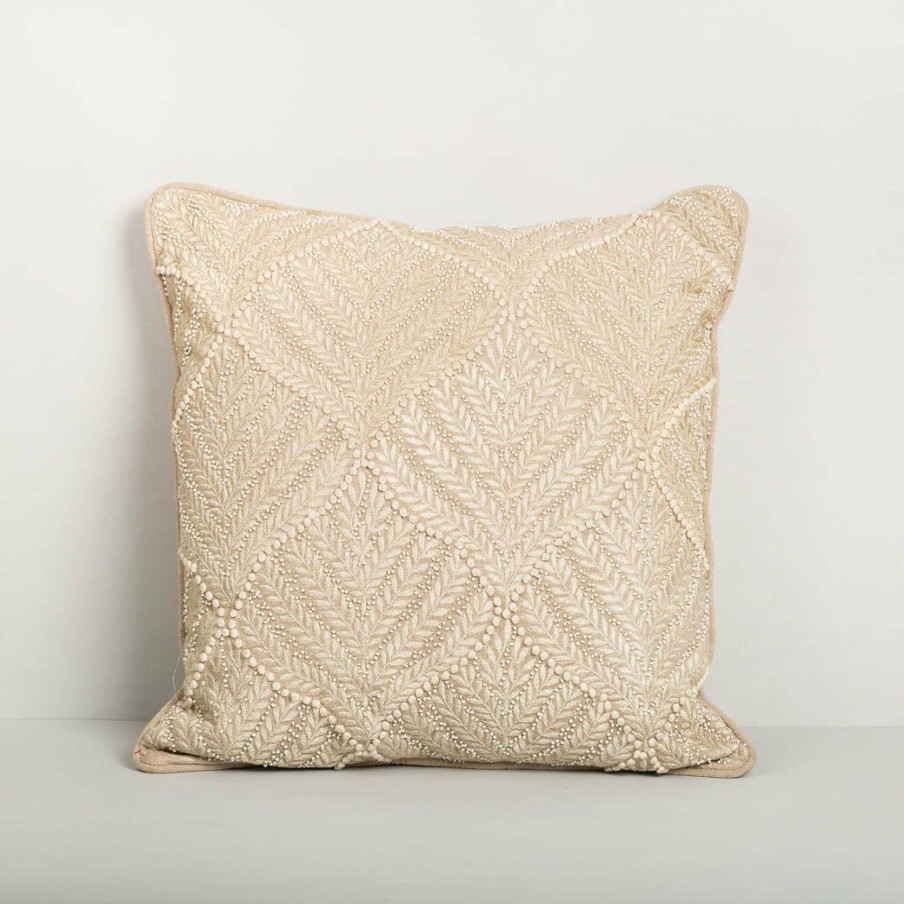 Textiles * | Elm And Oak Textiles Vanilla Embroidered Cushion