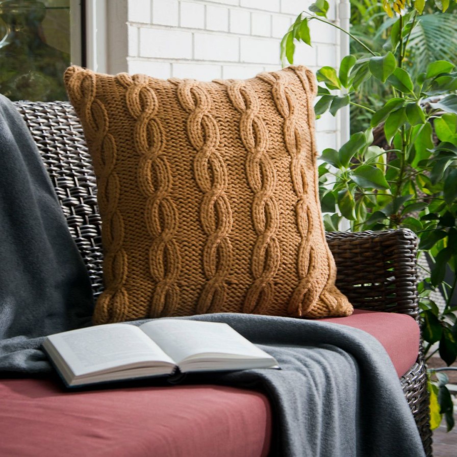 Textiles * | Elm And Oak Textiles Mustard Cable Knit Cushion