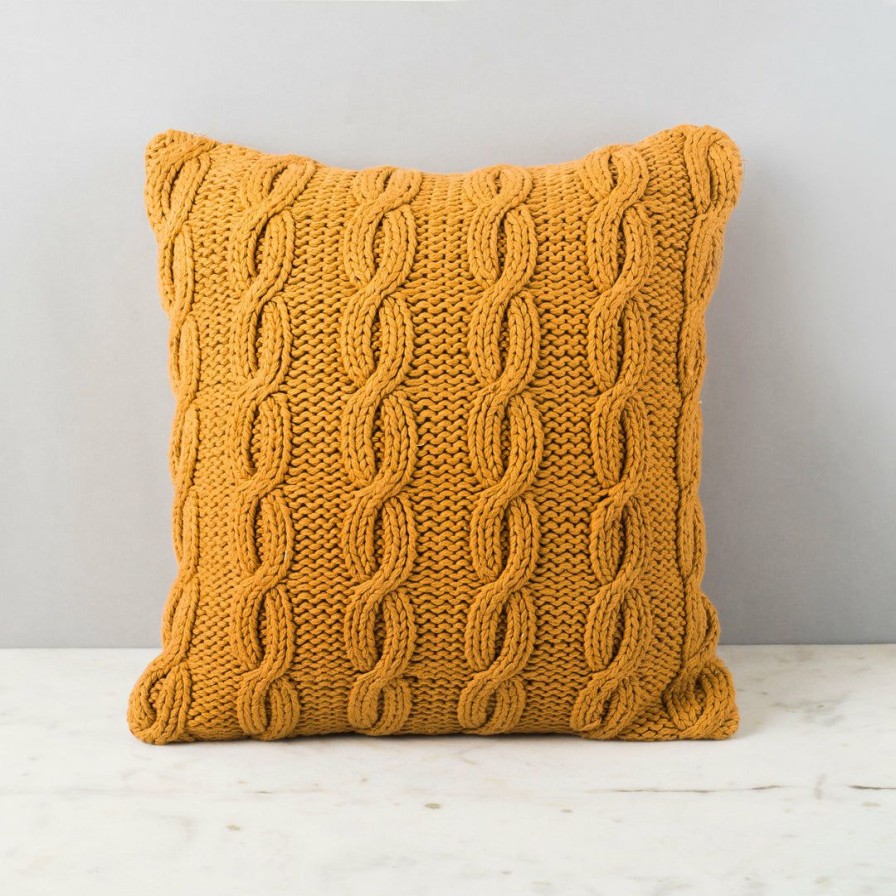 Textiles * | Elm And Oak Textiles Mustard Cable Knit Cushion