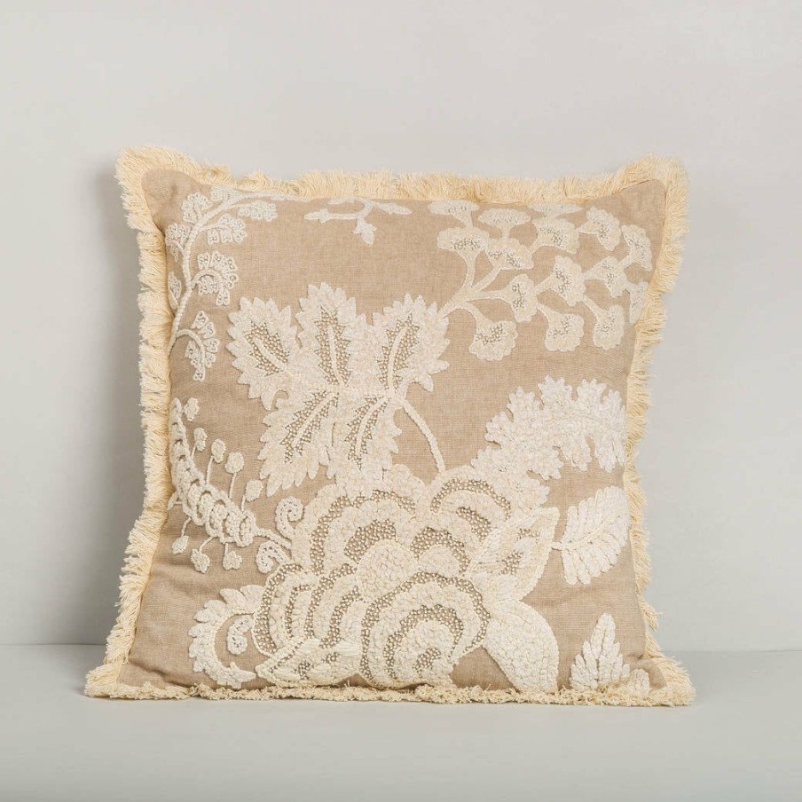 Textiles * | Elm And Oak Cream Embroidered Cushion Textiles