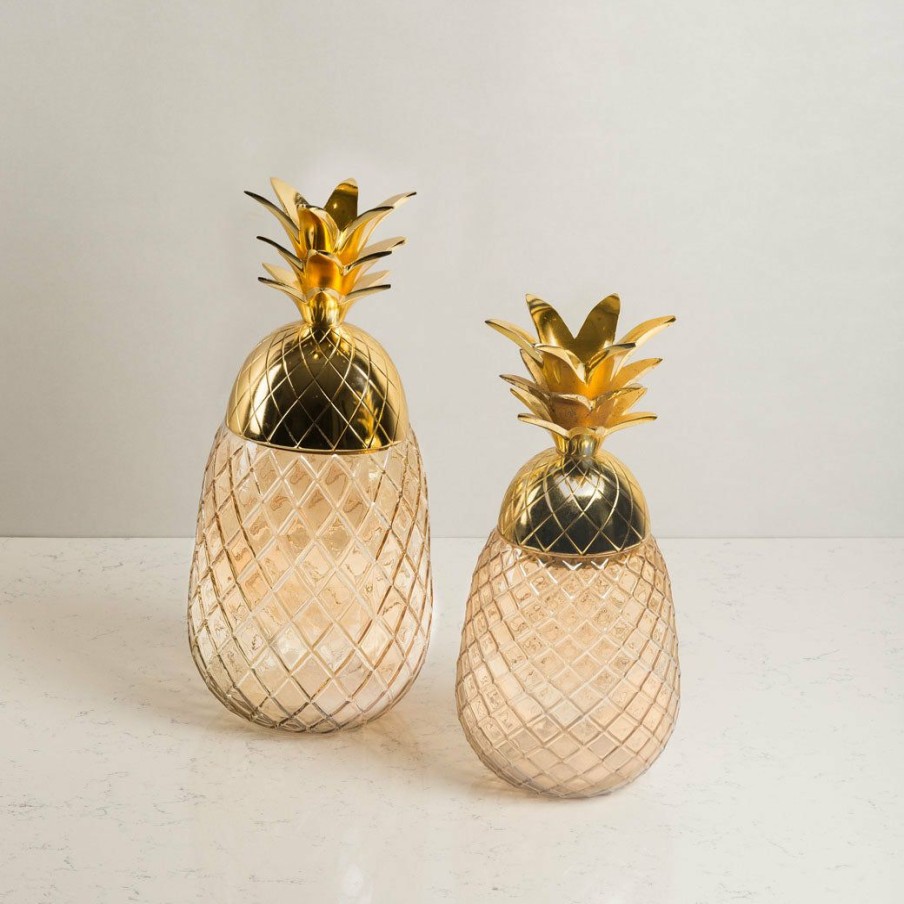 Table Top * | Elm And Oak Accessories Malibu Pineapple Jar Amber (Set Of 2)