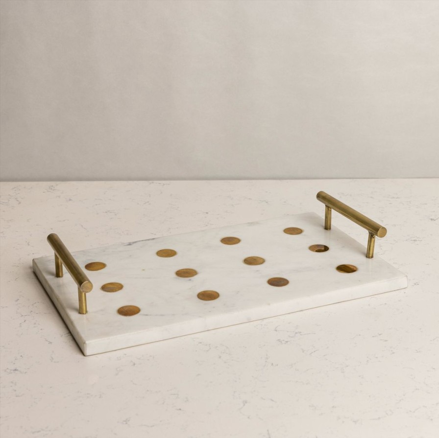 Table Top * | Elm & Oak Table Top Polka Dot Marble Inlay Tray