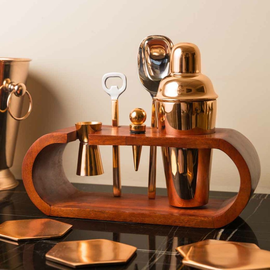 Barware * | Elm And Oak Rose Gold Wooden Stand