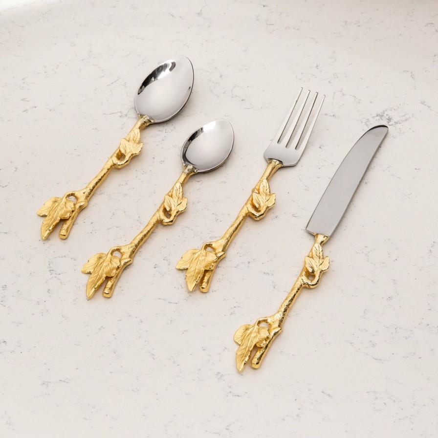 Flatware * | Elm And Oak Gold Leaf Cutlery Set (Set Of 4) Flatware