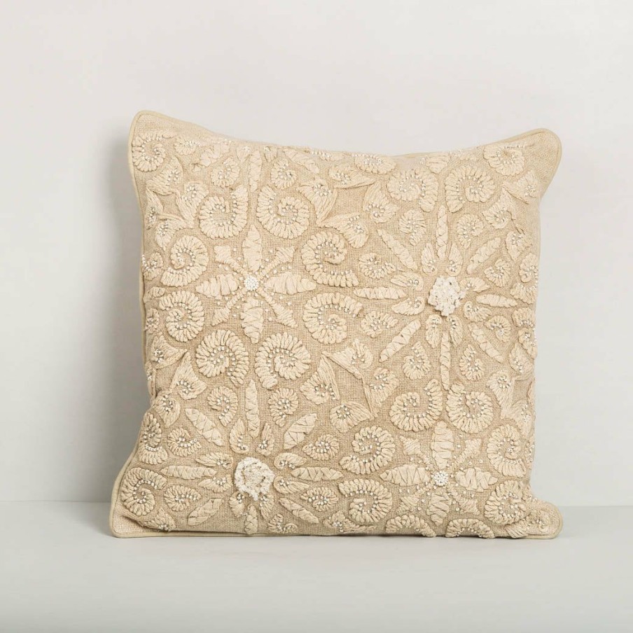 Textiles * | Elm And Oak Pale Oak Embroidered Cushion