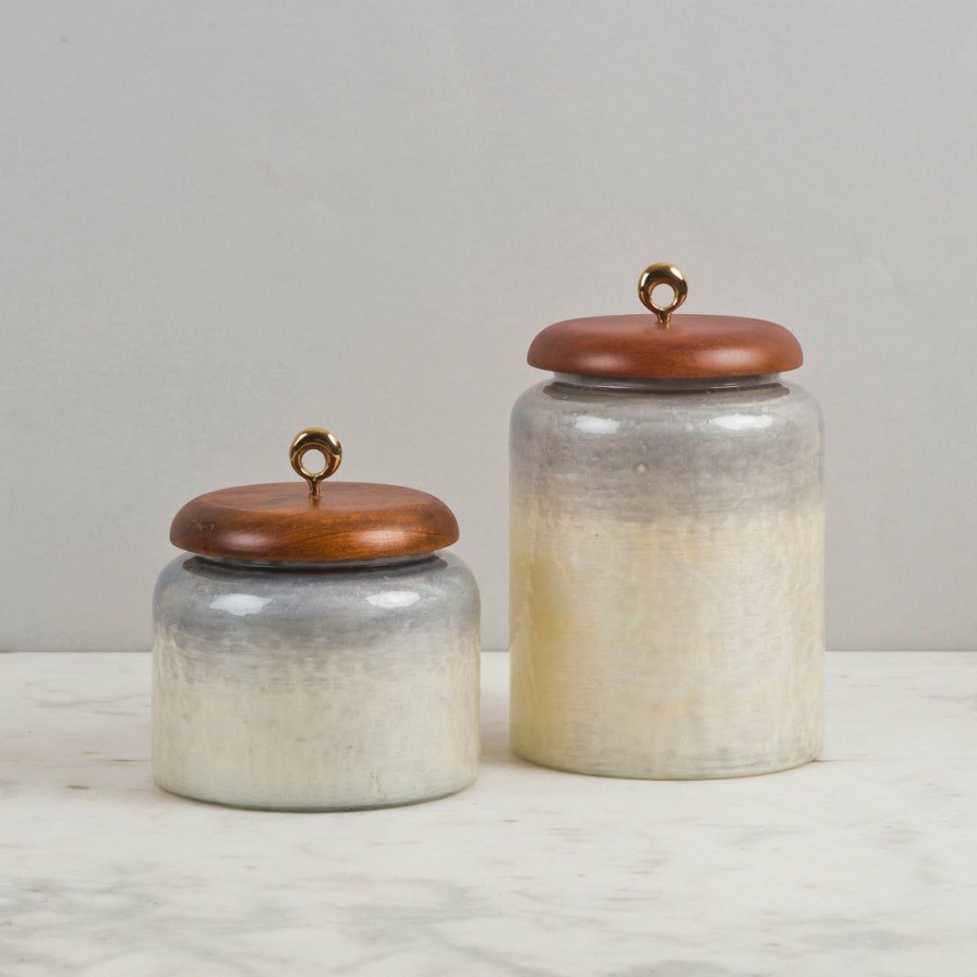 Table Top * | Elm & Oak Belgravia Glass Canisters- Cloudy Grey / Pearl (Set Of 2)