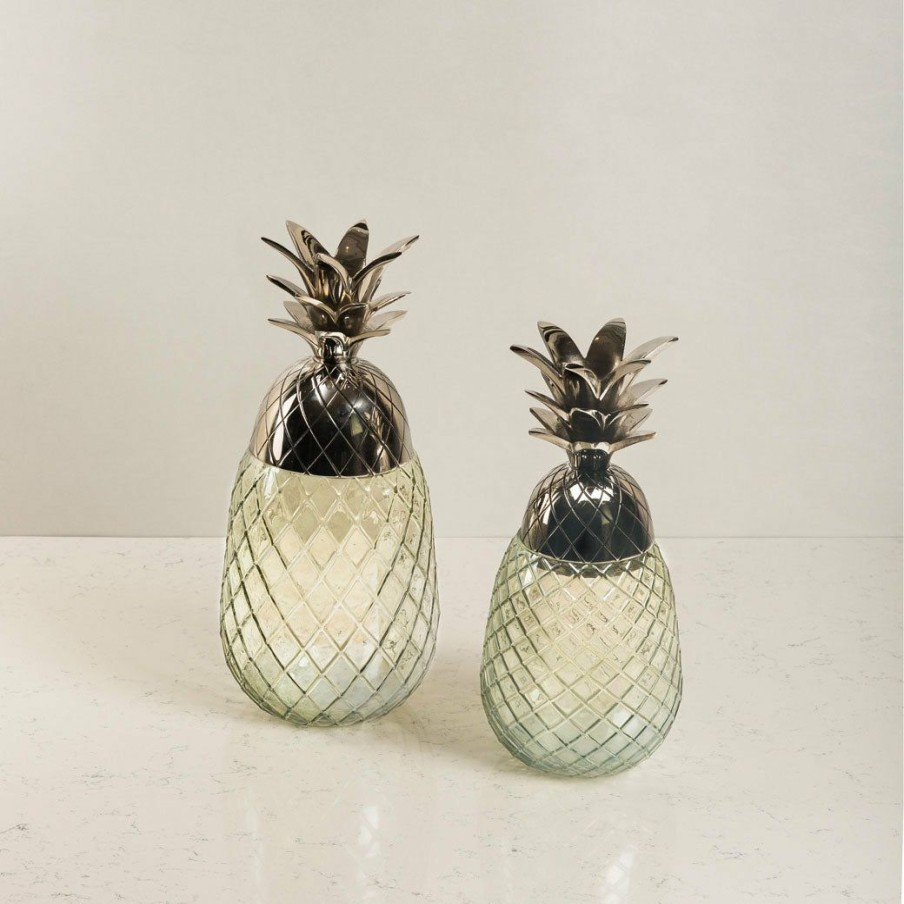 Table Top * | Elm And Oak Malibu Pineapple Jar Green (Set Of 2)