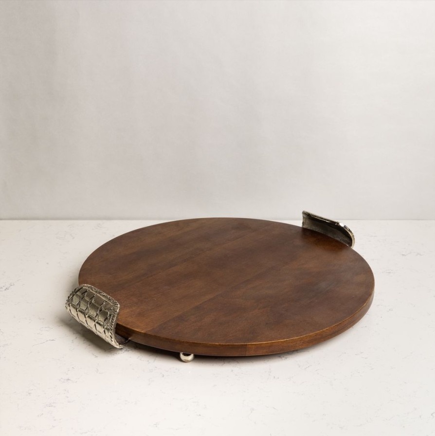 Table Top * | Elm & Oak Embossed Honeybee Wooden Round Tray