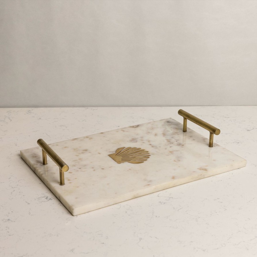 Table Top * | Elm & Oak Shell Marble Inlay Tray Table Top