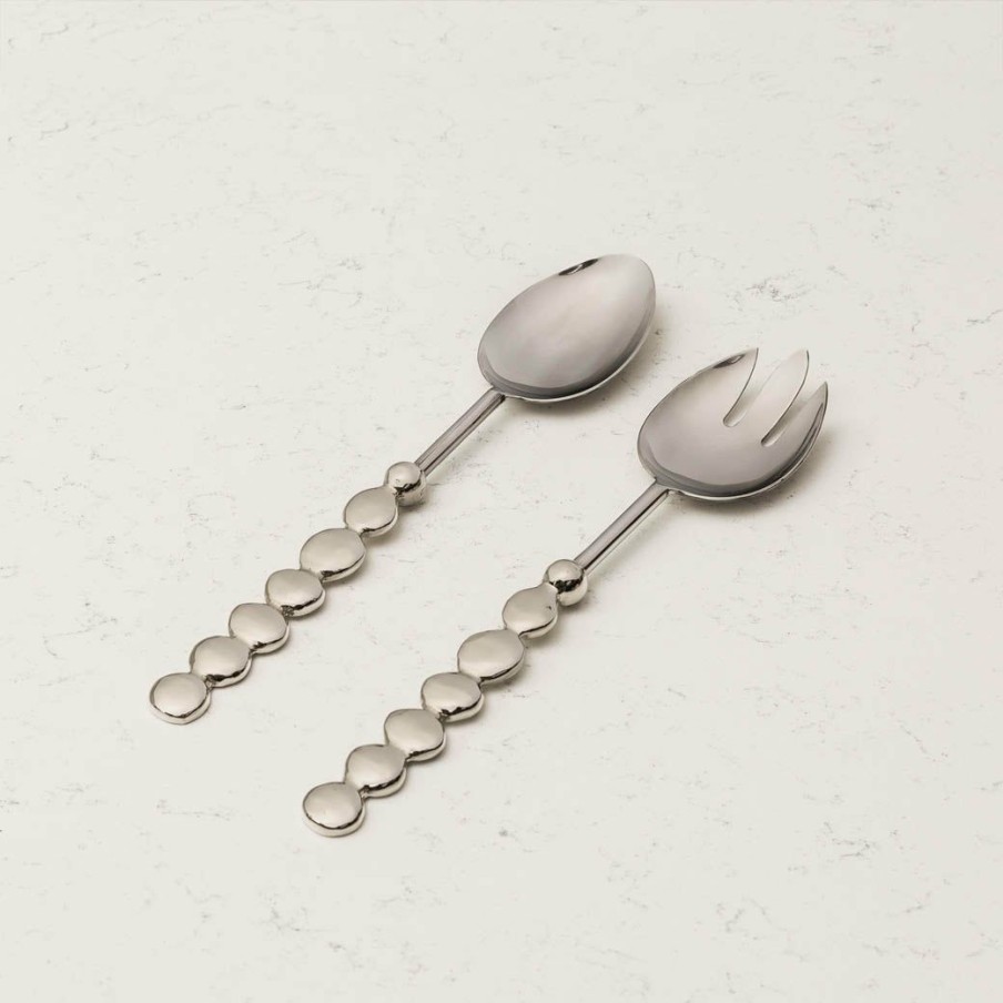 Flatware * | Elm And Oak Silver Pebble Salad Servers (Set Of 2) Flatware