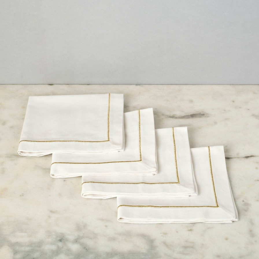 Textiles * | Elm & Oak Serena White Napkins (Set Of 4)