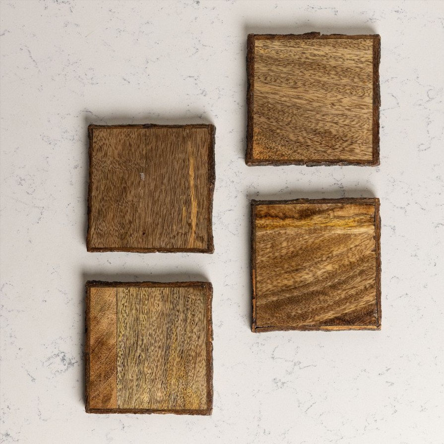 Table Top * | Elm & Oak Rustic Bark Coasters (Set Of 4)