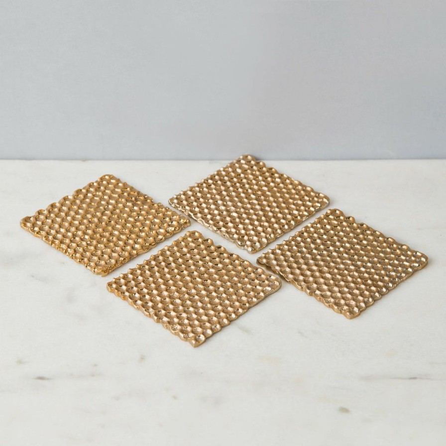 Barware * | Elm & Oak Barware Honeycomb Coasters Gold (Set Of 4)