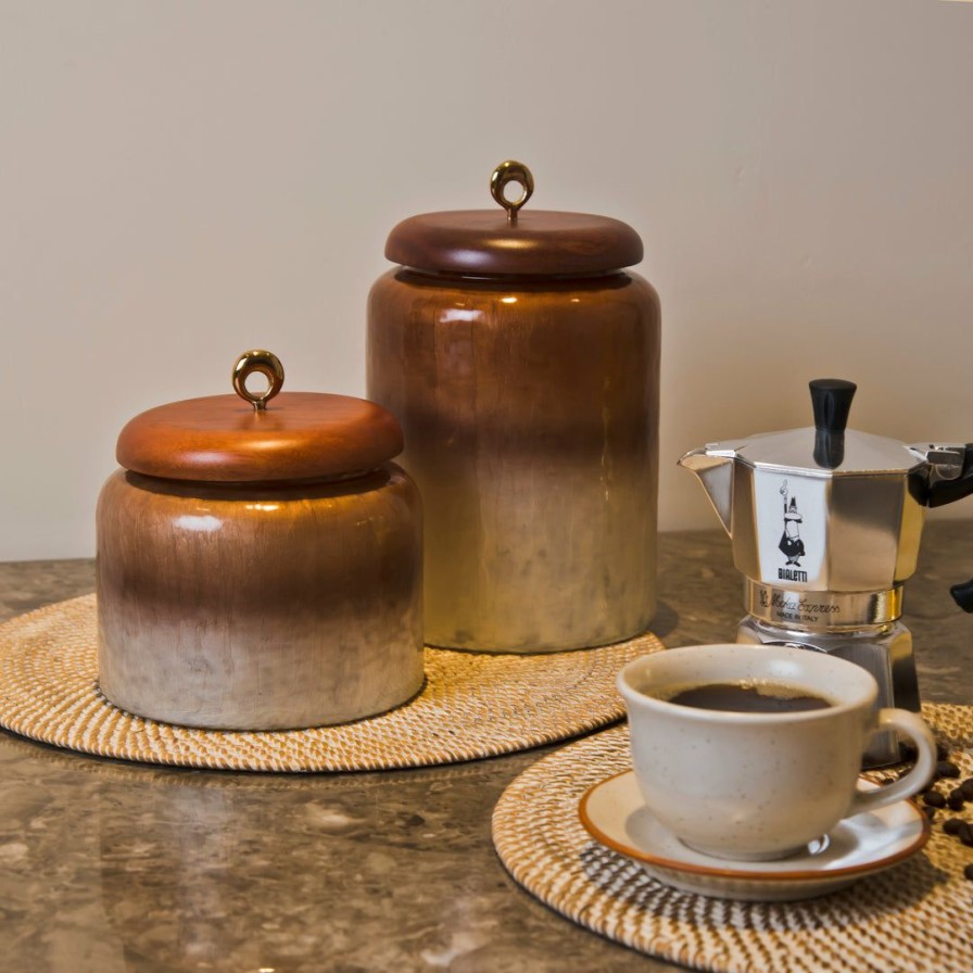 Table Top * | Elm & Oak Belgravia Glass Canisters-Caramel / Pearl (Set Of 2) Accessories