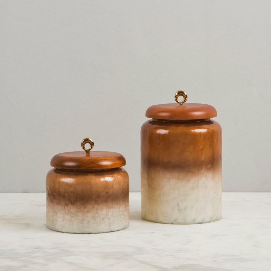 Table Top * | Elm & Oak Belgravia Glass Canisters-Caramel / Pearl (Set Of 2) Accessories