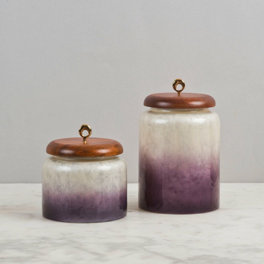 Table Top * | Elm & Oak Accessories Belgravia Glass Canisters- Pearl / Purple (Set Of 2)