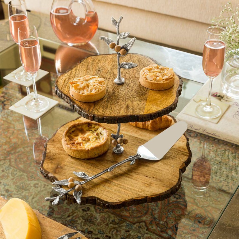 Table Top * | Elm And Oak Rustic Bark Two-Tiered Cake Stand