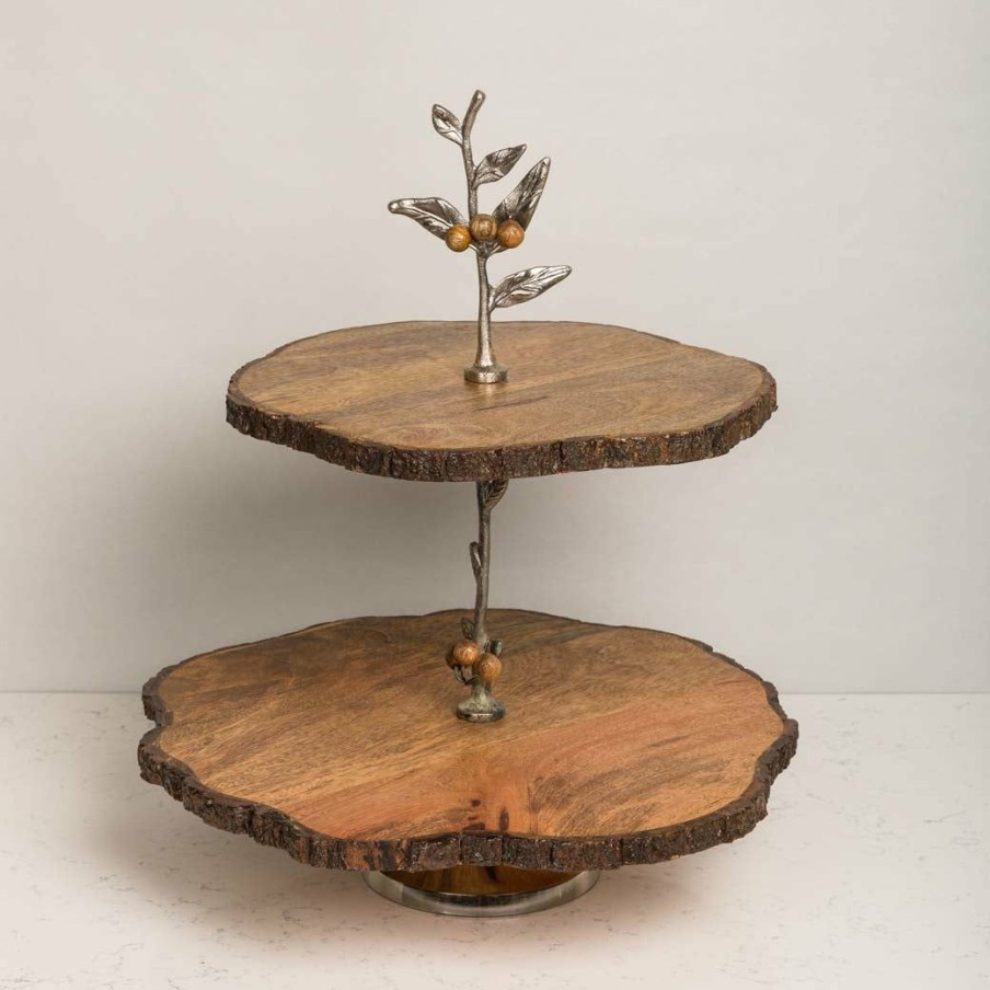 Table Top * | Elm And Oak Rustic Bark Two-Tiered Cake Stand