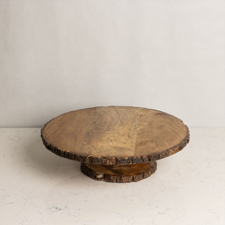 Table Top * | Elm & Oak Table Top Rustic Bark Cake Stand