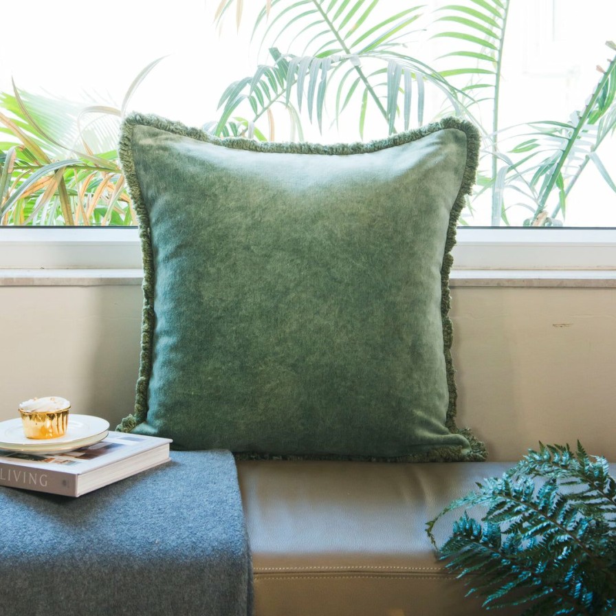 Textiles * | Elm And Oak Lugano Olive Green Cushion Textiles