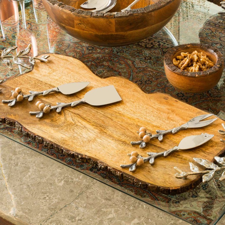 Flatware * | Elm And Oak Flatware Rustic Bark Cheese Set (Set Of 4)