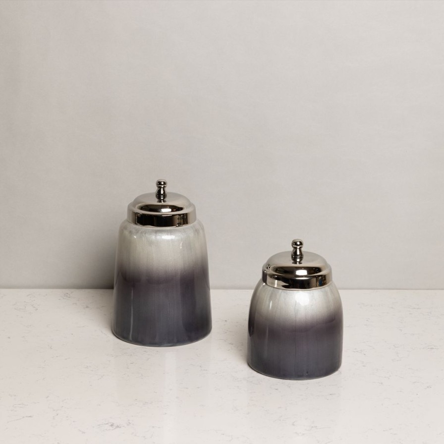 Table Top * | Elm & Oak Belgravia Glass Canisters White Pearl/ Purple (Set Of 2) Accessories